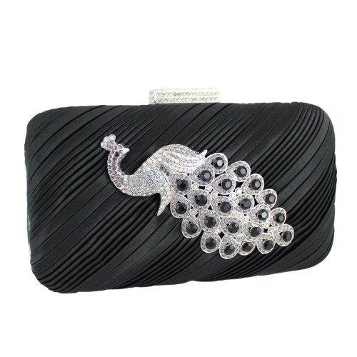 echomerx Peacock Clutch Evening Purse Embellished Rhinestones, Black