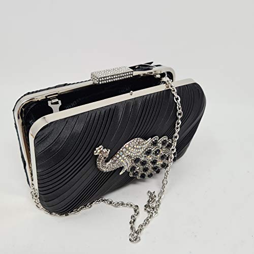 echomerx Peacock Clutch Evening Purse Embellished Rhinestones, Black