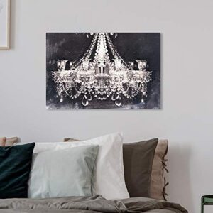 The Oliver Gal Artist Co. Modern 24 in x 16 in, Glam Crystal Chandelier, Canvas Wall Art, Dining Room, Black