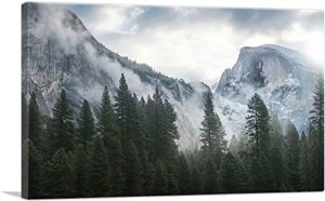 artcanvas foggy forest under mountains canvas art print – 40″ x 26″ (0.75″ deep)