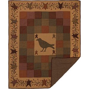 vhc brands heritage farms crow and star cotton primitive decor rod pocket pre-washed patchwork throw, burgundy red