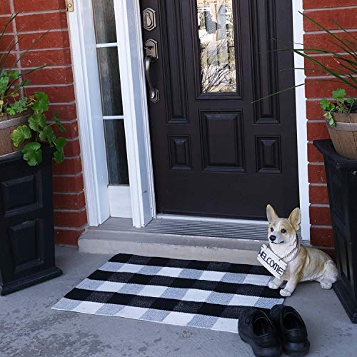 Buffalo Plaid Door Mat Outdoor - Checkered Rug for Outdoor Layering Rug 24x36 Inches, Woven Rug Outdoor for Front Porch Mat, Black and White Buffalo Plaid Outdoor Rug, Buffalo Plaid Porch Rug