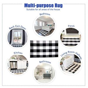 Buffalo Plaid Door Mat Outdoor - Checkered Rug for Outdoor Layering Rug 24x36 Inches, Woven Rug Outdoor for Front Porch Mat, Black and White Buffalo Plaid Outdoor Rug, Buffalo Plaid Porch Rug