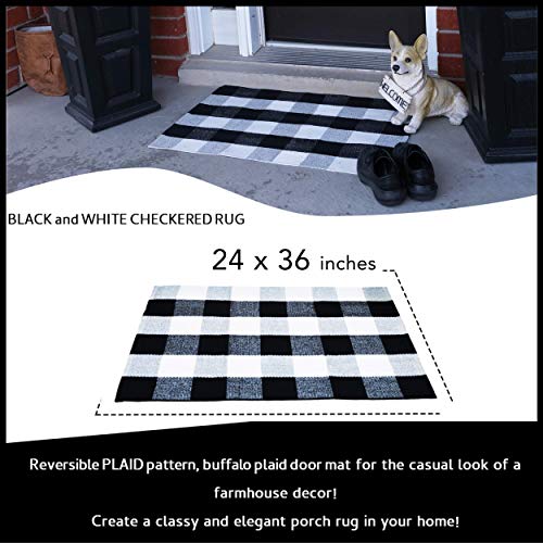 Buffalo Plaid Door Mat Outdoor - Checkered Rug for Outdoor Layering Rug 24x36 Inches, Woven Rug Outdoor for Front Porch Mat, Black and White Buffalo Plaid Outdoor Rug, Buffalo Plaid Porch Rug