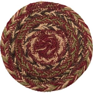 VHC Brands Cider Mill Striped Textured Jute Primitive Tabletop Kitchen Round Coaster Set of 6, Burgundy Red