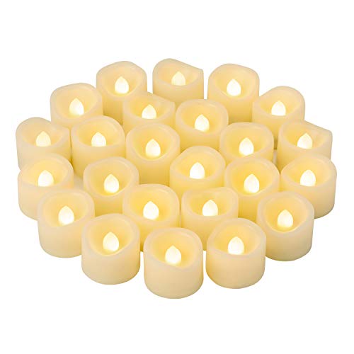 CANDLE IDEA 24 PCS LED Flameless Flickering Plastic Tealight Votive Candle Bulk Battery Operated/Electric Flicker Small Tea Lights Bright Fake Candles for Halloween Christmas Lantern Decorations