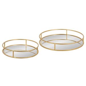 kate and laurel felicia modern glam metal nesting trays | decorative round shape with handles and mirror surface, set of 2, gold