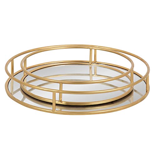 Kate and Laurel Felicia Modern Glam Metal Nesting Trays | Decorative Round Shape with Handles and Mirror Surface, Set of 2, Gold