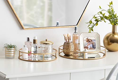 Kate and Laurel Felicia Modern Glam Metal Nesting Trays | Decorative Round Shape with Handles and Mirror Surface, Set of 2, Gold