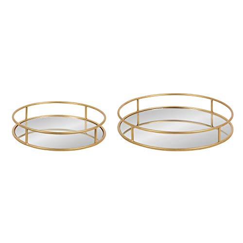 Kate and Laurel Felicia Modern Glam Metal Nesting Trays | Decorative Round Shape with Handles and Mirror Surface, Set of 2, Gold