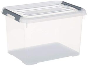 allibert storage box handy plus with lid 20l in transparent/silver, 40 x 29 x 25 cm