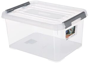 allibert “handy plus” storage box with lid, transparent/silver, 15 litre , 49x40x20 cm