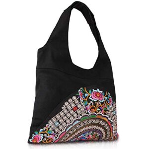 MAZEXY Tote Handbags for Women Large Embroidered Canvas Shoulder Bag Daily Bag