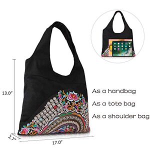 MAZEXY Tote Handbags for Women Large Embroidered Canvas Shoulder Bag Daily Bag
