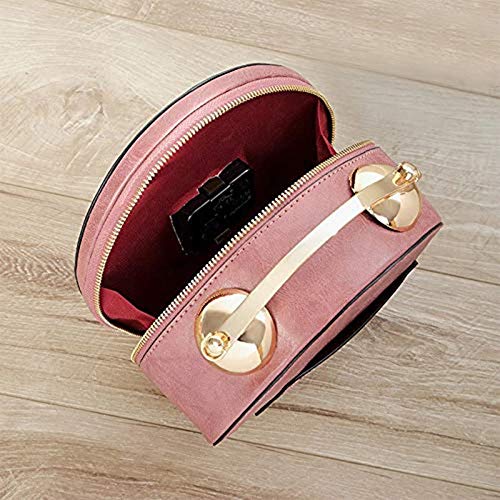 Clock Bag Real Working,Vintage Crossbody Messenger Bag, SteamPunk Style Shape Leather Bag Circular Handbag Chain Shoulder Female bag (Pink)