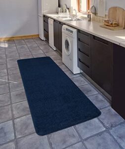 machine washable solid design non-slip rubberback 2×6 soft shag runner rug for hallway, bedroom, bathroom, living room, kitchen, 2’2″ x 6′, navy