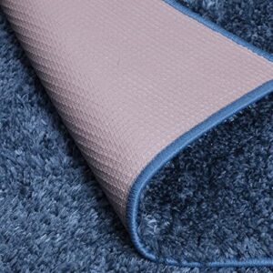 Machine Washable Solid Design Non-Slip Rubberback 2x6 Soft Shag Runner Rug for Hallway, Bedroom, Bathroom, Living Room, Kitchen, 2'2" x 6', Navy