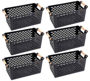 yesland 6 pack plastic storage basket, black basket / organizer / bin with handles for home office closet