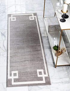 unique loom uptown collection by jill zarin collection greek key textured modern gray runner rug (2′ 2 x 6′ 0)