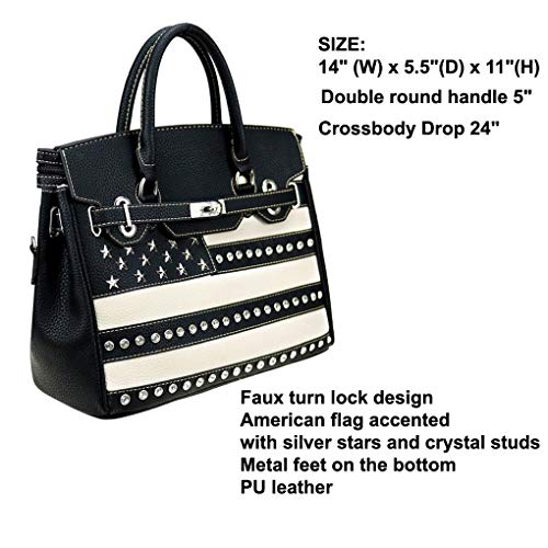 Montana West Western Bling Collection Satchel Handbag Top Handle Purse Concealed Carry (Black Spiritual Cross Patriotic)