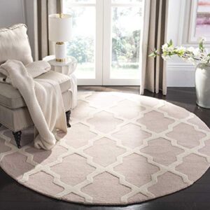 safavieh cambridge collection 6′ round light pink / ivory cam121m handmade trellis premium wool area rug