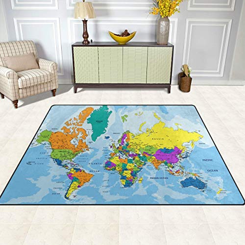 ALAZA Colorful World Map Area Rug Rugs for Living Room Bedroom 7' x 5'