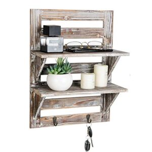 liry products rustic wooden wall mounted shelves iron hooks two-tier storage rack brown torched distressed wood display shelf organizer farmhouse decorative holder home office kitchen living room