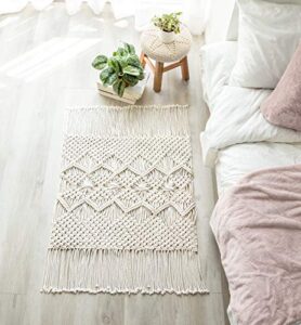 mkono macrame rug boho area rugs cotton woven small carpets with tassels for bedroom living room bathroom entryway nursery home decor, 35″ l x 24″ w