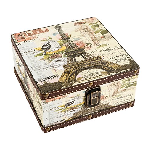 WaaHome Wood Jewelry Keepsake Box Memory Boxes Eiffel Tower Decorative Boxes For Girls Kids Gifts, 6.4"X6.4"X3.2"