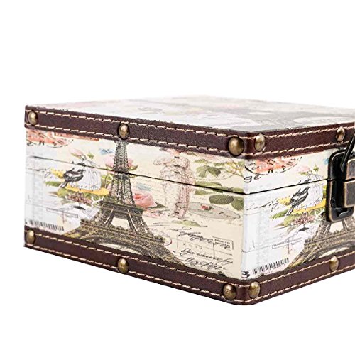 WaaHome Wood Jewelry Keepsake Box Memory Boxes Eiffel Tower Decorative Boxes For Girls Kids Gifts, 6.4"X6.4"X3.2"