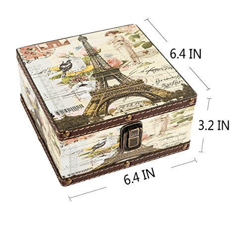 WaaHome Wood Jewelry Keepsake Box Memory Boxes Eiffel Tower Decorative Boxes For Girls Kids Gifts, 6.4"X6.4"X3.2"