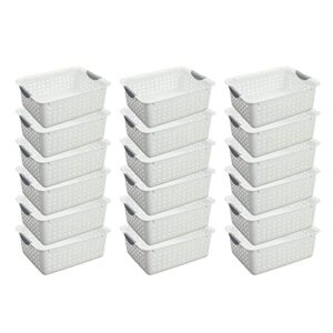 sterilite medium ultra ventilated open top plastic storage organizer basket with gray contoured carrying handles, white (18 pack)