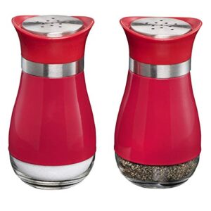 mitbak salt and pepper shakers (2-pc. set) elegant w/clear glass bottom | compact cooking, kitchen and dining room use | classic, refillable design (red)