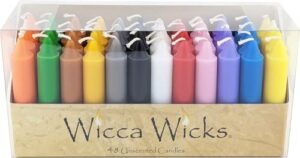 wicca wicks – box of 48 colored candles | 4 inches tall & 3/4 inch diameter | witchcraft supplies for your personal wiccan altar, spells, charms & intentions | witchy room decor | taper candlesticks