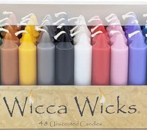 Wicca Wicks - Box of 48 Colored Candles | 4 inches Tall & 3/4 inch Diameter | Witchcraft Supplies for Your Personal Wiccan Altar, Spells, Charms & Intentions | Witchy Room Decor | Taper Candlesticks