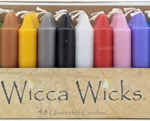 Wicca Wicks - Box of 48 Colored Candles | 4 inches Tall & 3/4 inch Diameter | Witchcraft Supplies for Your Personal Wiccan Altar, Spells, Charms & Intentions | Witchy Room Decor | Taper Candlesticks