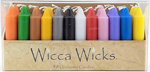 Wicca Wicks - Box of 48 Colored Candles | 4 inches Tall & 3/4 inch Diameter | Witchcraft Supplies for Your Personal Wiccan Altar, Spells, Charms & Intentions | Witchy Room Decor | Taper Candlesticks