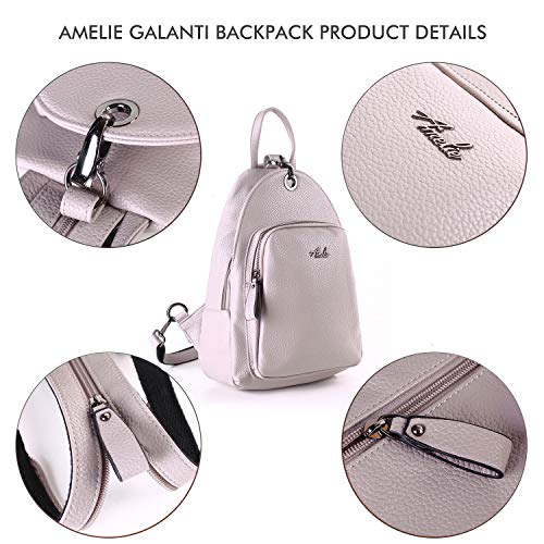 AMELIE GALANTI Small Backpack Purse for Women, Backpack Handbags Lightweight PU Nylon Sling Purse with Convertible Shoulder Strap (L Grey-PU)