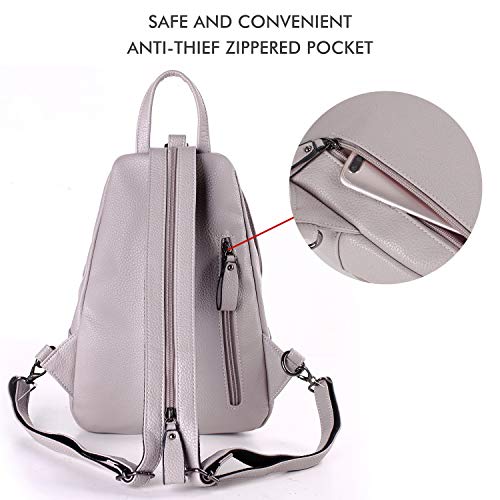 AMELIE GALANTI Small Backpack Purse for Women, Backpack Handbags Lightweight PU Nylon Sling Purse with Convertible Shoulder Strap (L Grey-PU)