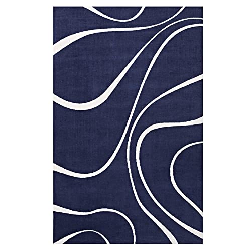 Modway Therese Abstract Swirl 8x10 Area Rug Contemporary Design in Navy and Ivory