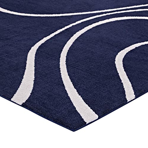 Modway Therese Abstract Swirl 8x10 Area Rug Contemporary Design in Navy and Ivory