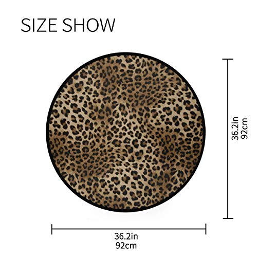 Area Rug Animal Leopard Skin Print Non-Slip Round Mat Activity Playing Rugs for Living Room Bedroom Hall Home Deco Diameter 92cm