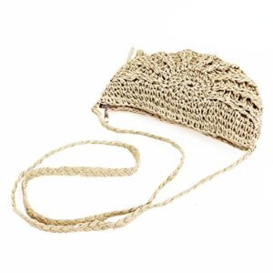 Rebecca Women Girl Straw Woven Shoulder Bag Beach Crochet Envelope Crossbody Bag Vacation Tassels Handbag (Beige)