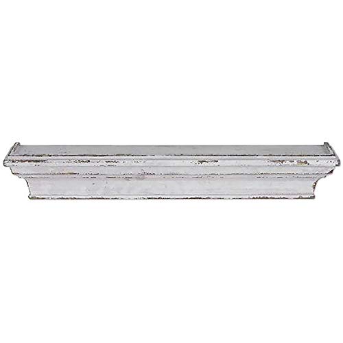TX USA Corporation Cheyenne 36" Solid Wood Floating Wall Shelf with Raised Edges - Distressed White
