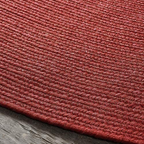 BLUENILEMILLS Tintoretto Braided Area Rug, Gorgeous, Soft, Durable, Reversible, Indoor/Outdoor, Vintage, Solid, Burgundy, 4' Round