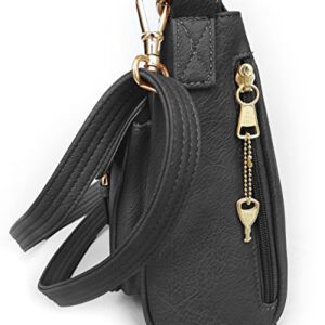 Roma Leathers Concealed Carry Cross Body Handbag - Premium Black Vegan Leather - Adjustable, Detachable, and Wire Reinforced Shoulder Strap - Front Buckle Closure - Dual Gun Entry - Designed in U.S.A