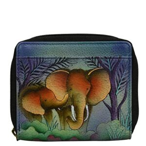 anna by anuschka women’s hand-painted genuine leather zippered organizer wallet – elephant family