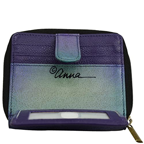 Anna by Anuschka Women's Hand-Painted Genuine Leather Zippered Organizer Wallet - Elephant Family