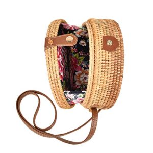yunno handwoven round rattan bag tropical beach style woven shoulder rattan bag with leather strap