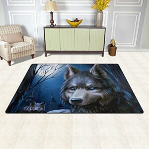 Yochoice Non-Slip Area Rugs Home Decor, Hipster Wolf Blue Night Sky Floor Mat Living Room Bedroom Carpets Doormats 60 x 39 inches